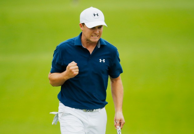 ATLANTA, GA - SEPTEMBER 27:  Jordan Spieth of the United States celebrates a par save on the 16th green during the final round of the TOUR Championship By Coca-Cola at East Lake Golf Club on September 27, 2015 in Atlanta, Georgia  (Photo by Kevin C. Cox/Getty Images)