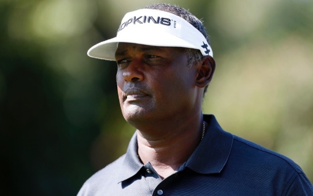 Jan 14, 2016; Honolulu, HI, USA; PGA golfer Vijay Singh walks down the 18th fairway during the first round of the Sony Open in Hawaii golf tournament at Waialae Country Club. Mandatory Credit: Brian Spurlock-USA TODAY Sports