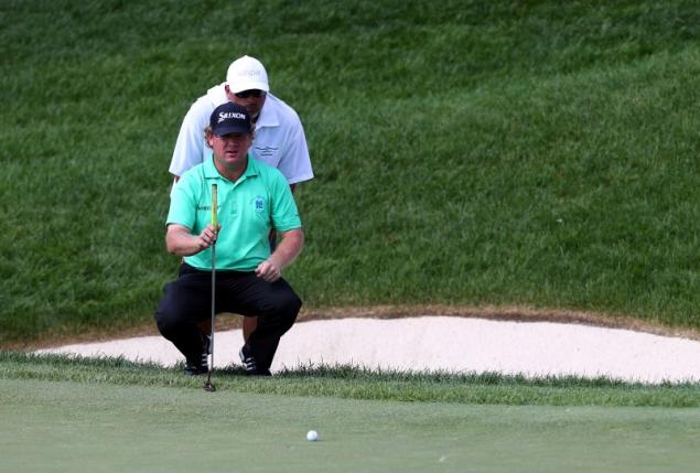 Jun 5, 2016; Dublin, OH, USA; William McGirt evaluates his putt on the sixteenth hole during the final round of The Memorial Tournament at Muirfield Village Golf Club. Mandatory Credit: Aaron Doster-USA TODAY Sports