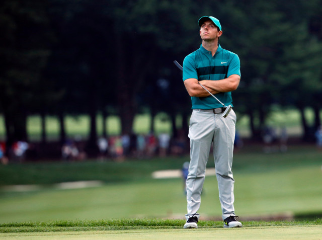 Rory McIlroy waits to putt on the 18th hole during the second round of the PGA Championship golf tournament at Baltusrol Golf Club in Springfield, N.J., Friday, July 29, 2016. (AP Photo/Mike Groll)