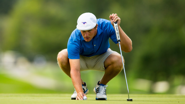 Bryson DeChambeau lines up his putt on the eighth hole during the second round of match play of the 2015 U.S. Amateur at Olympia Fields Country Club in Olympia Fields, Ill. on Thursday, Aug. 20, 2015. (Copyright USGA/Chris Keane)